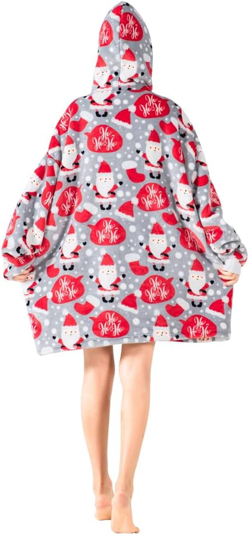 Oversized Wearable Blankets,Soft Plush Printed Sherpa Blanket Sweatshirt with Pockets,One Size Fits All,Santa Claus