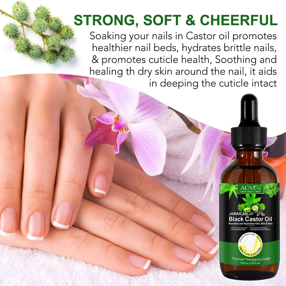 Jamaican Black Castor Oil for Hair Growth & Skin Conditioning - Nourishes and Hydrates Hair, Skin & Nails - 100% Pure Cold Pressed - 2 Oz